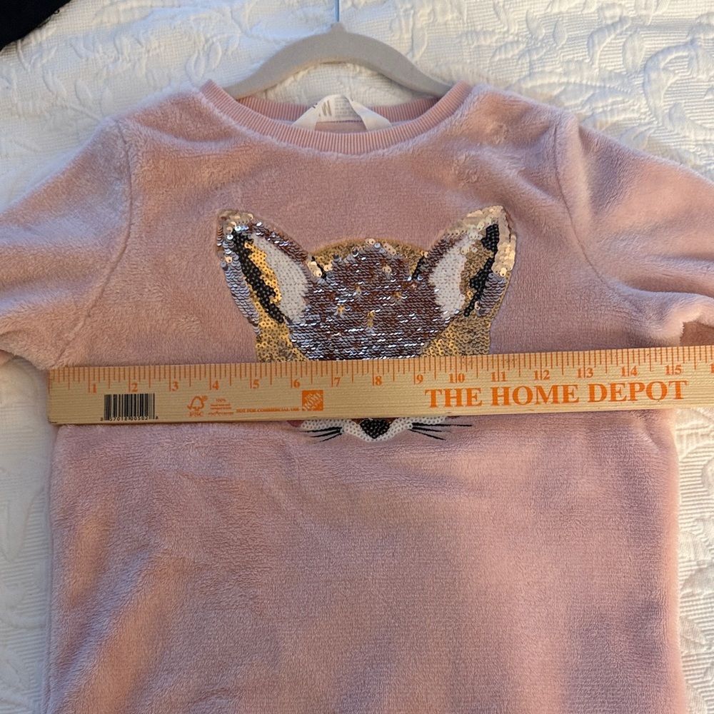 H&M Pink Fleece Sweatshirt with reversible Sequin Fox sz 8-10 - Picture 9 of 10